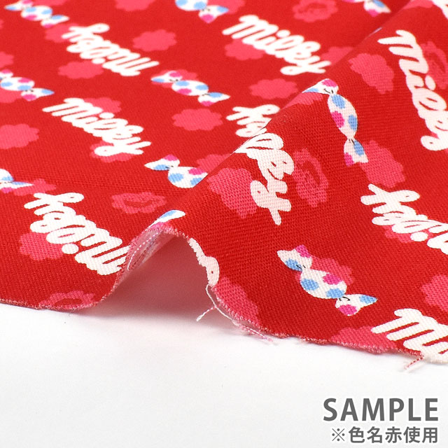 カットクロス お菓子コラボプリント生地 ミルキー ロゴ/オックス(okashi1M) ピンク 99Zz99_