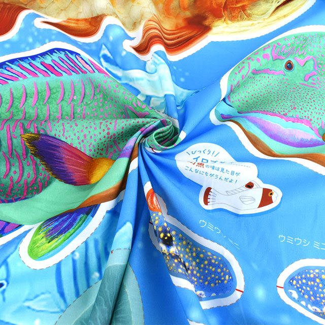 パネル販売生地 デジタルプリント ゆかいな水の仲間たち/シーチング アロワナ 09Ae99_