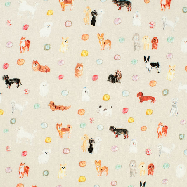 生地 Paper message-ペーパーメッセージ- 犬と花/シーチング(EGXA-8005) 3A.ベージュ 09Ac04_