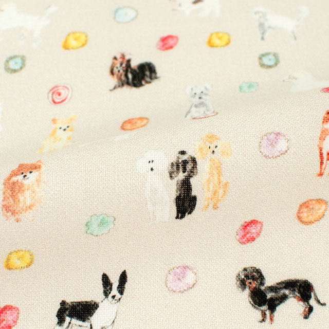 生地 Paper message-ペーパーメッセージ- 犬と花/シーチング(EGXA-8005) 3A.ベージュ 09Ac04_