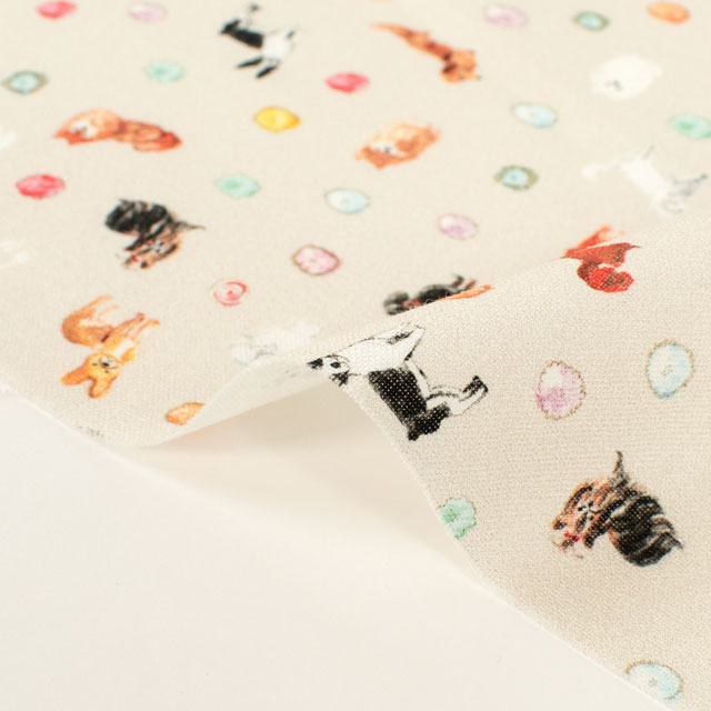 生地 Paper message-ペーパーメッセージ- 犬と花/シーチング(EGXA-8005) 3A.ベージュ 09Ac04_