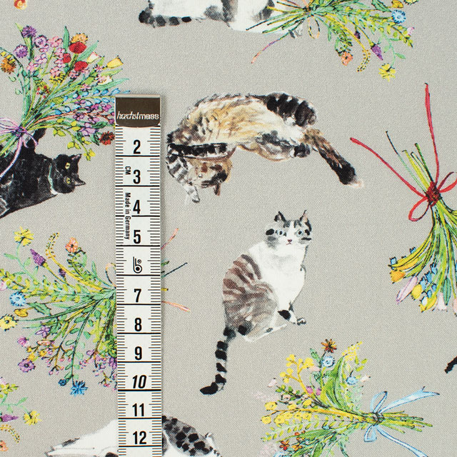 生地 Paper message-ペーパーメッセージ- 猫と花束/シーチング(EGXA-8005) 4A.グレー 99Zz99_