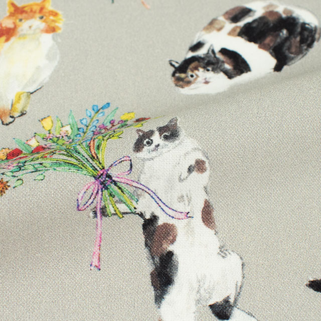 生地 Paper message-ペーパーメッセージ- 猫と花束/シーチング(EGXA-8005) 4A.グレー 99Zz99_