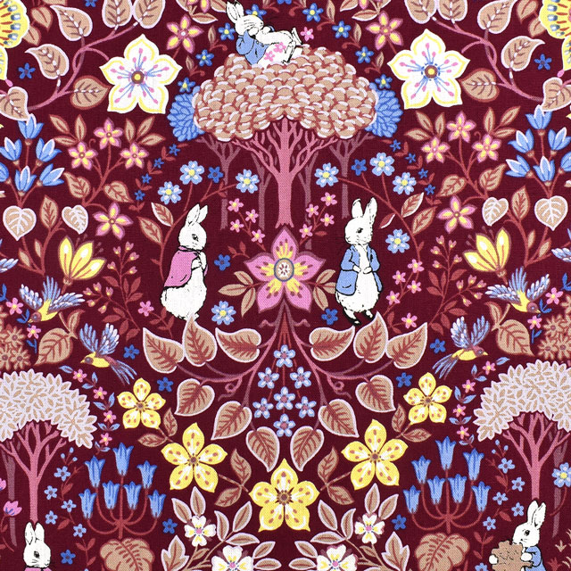 生地 ピーターラビット Seasons Forest-シーズンズ フォレスト- /綿麻キャンバス(PRC) 03C.ワインレッド 99Zz99_