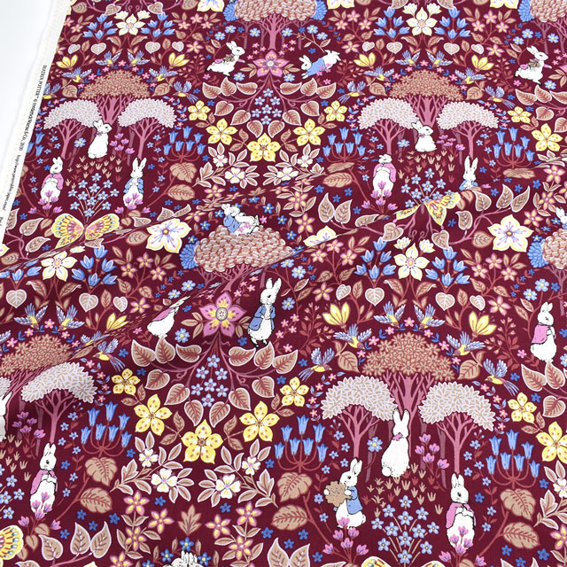 生地 ピーターラビット Seasons Forest-シーズンズ フォレスト- /綿麻キャンバス(PRC) 03C.ワインレッド 99Zz99_