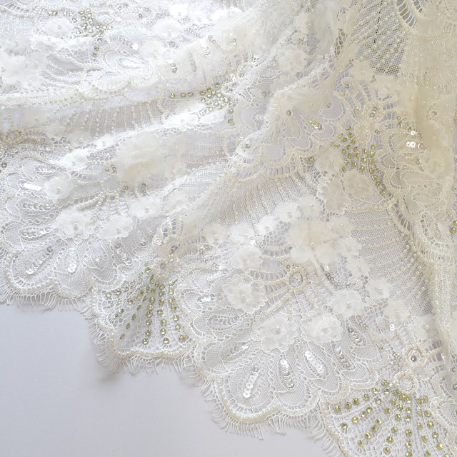 生地 プリマレース/インド製ビーズリバーレース (PRIMA-6286) OFF WHITE 10Bn99_