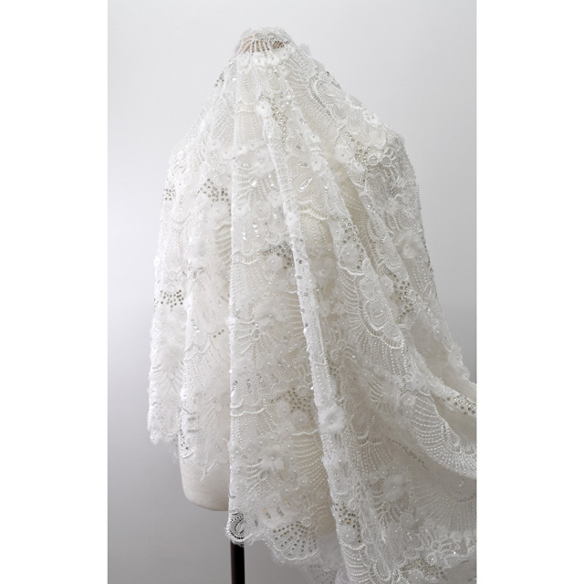 生地 プリマレース/インド製ビーズリバーレース (PRIMA-6286) OFF WHITE 10Bn99_