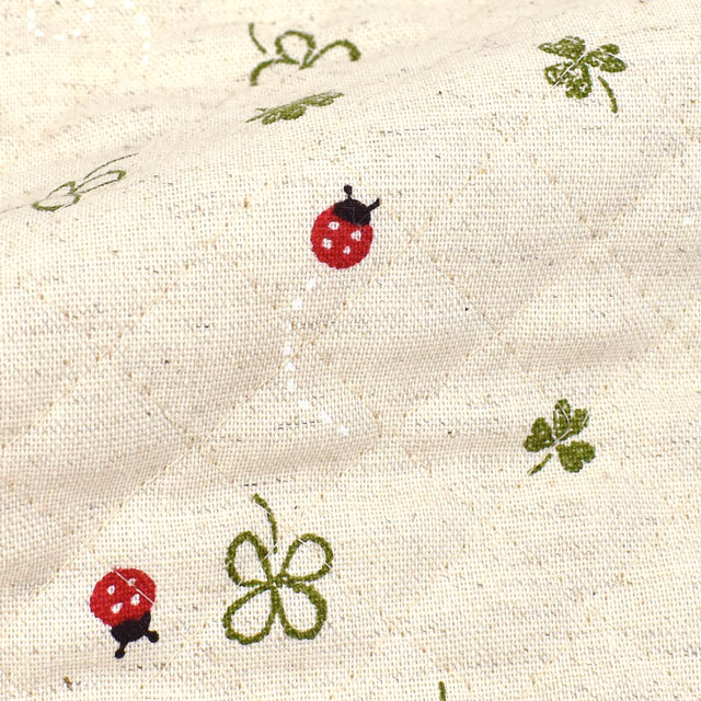 キルティング生地 綿麻キャンバスキルト てんとう虫(QKSP4965) A.生成 09Bi20_