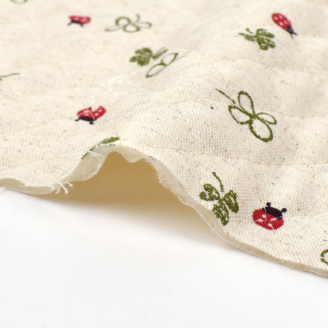 キルティング生地 綿麻キャンバスキルト てんとう虫(QKSP4965) A.生成 09Bi20_