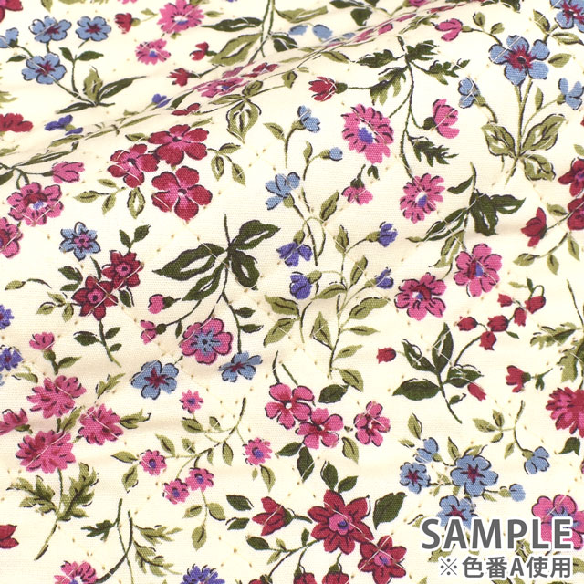 キルティング生地 広幅ブロード花プリントキルト(QKTS2568) A.ワイン 09Bi20_