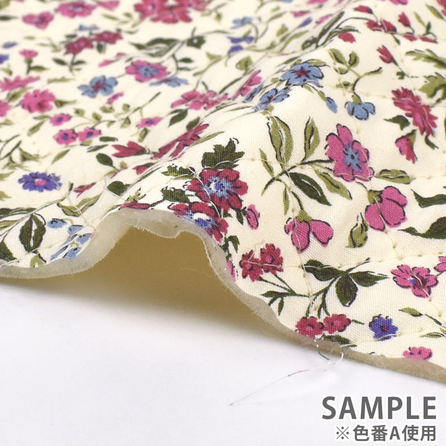 キルティング生地 広幅ブロード花プリントキルト(QKTS2568) A.ワイン 09Bi20_