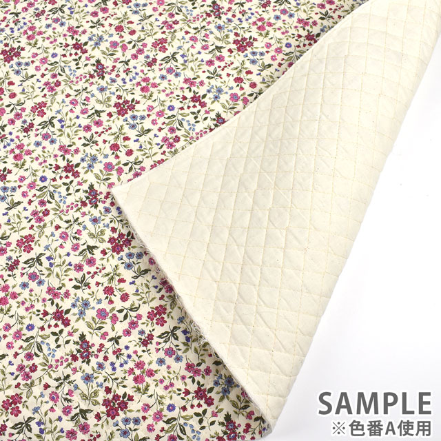 キルティング生地 広幅ブロード花プリントキルト(QKTS2568) A.ワイン 09Bi20_