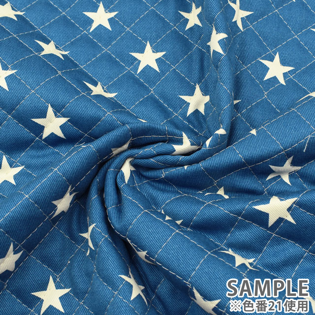 生地 ツイルプリント 星柄/キルティング(QKTS3681) 41.グリーン×ブラック 09Bi20_