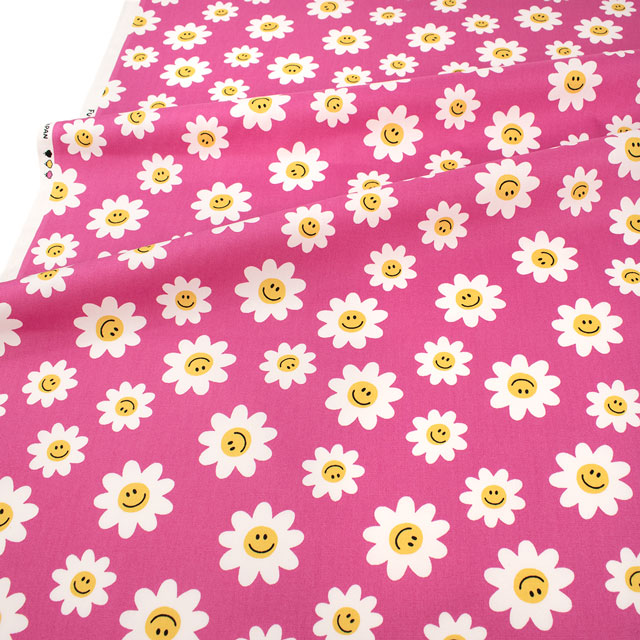 生地 オックスプリント スマイルフラワー(R2500) 4A.ピンク 99Zz99_