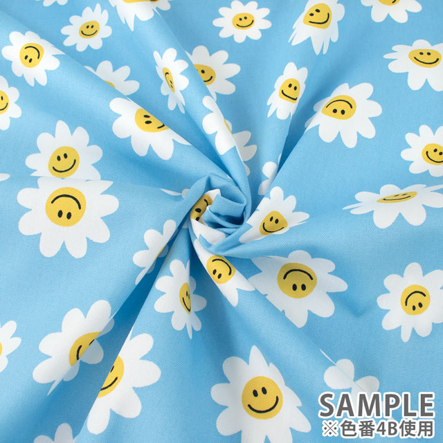 生地 オックスプリント スマイルフラワー(R2500) 4A.ピンク 99Zz99_