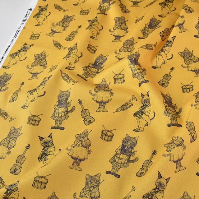 生地 Ringo Fabric-リンゴファブリック- MUSIC CAT/オックス(RINF-03) MD.マスタード 99Zz99_