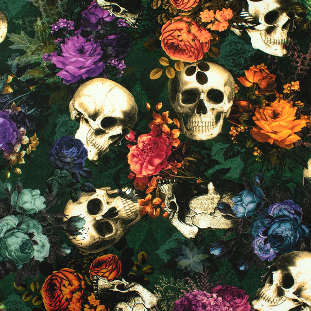 生地 ROBERT KAUFMAN-ロバートカウフマン- Dreadful Delights ドレッドフル・デライツ ゴシックスカル/シーチング(22474) 231.グリーン 99Zz99_