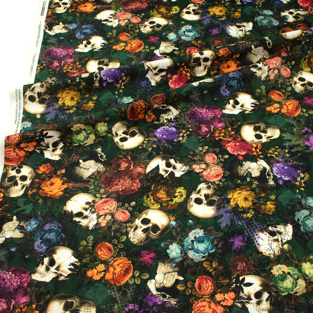 生地 ROBERT KAUFMAN-ロバートカウフマン- Dreadful Delights ドレッドフル・デライツ ゴシックスカル/シーチング(22474) 231.グリーン 99Zz99_