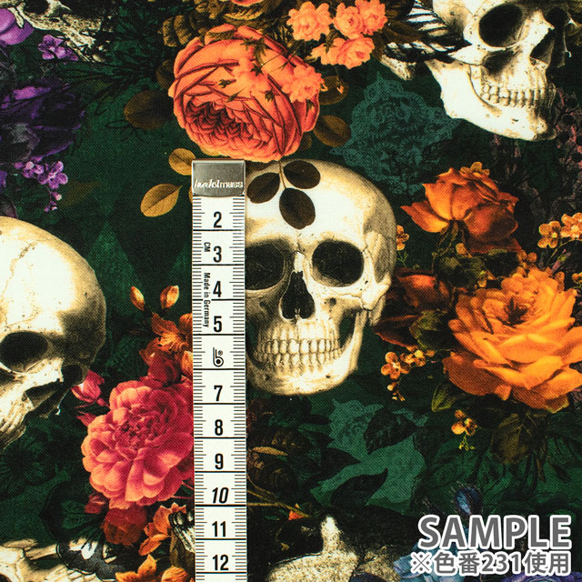 生地 ROBERT KAUFMAN-ロバートカウフマン- Dreadful Delights ドレッドフル・デライツ ゴシックスカル/シーチング(22474) 231.グリーン 99Zz99_