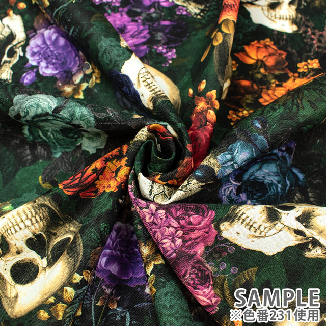 生地 ROBERT KAUFMAN-ロバートカウフマン- Dreadful Delights ドレッドフル・デライツ ゴシックスカル/シーチング(22474) 231.グリーン 99Zz99_