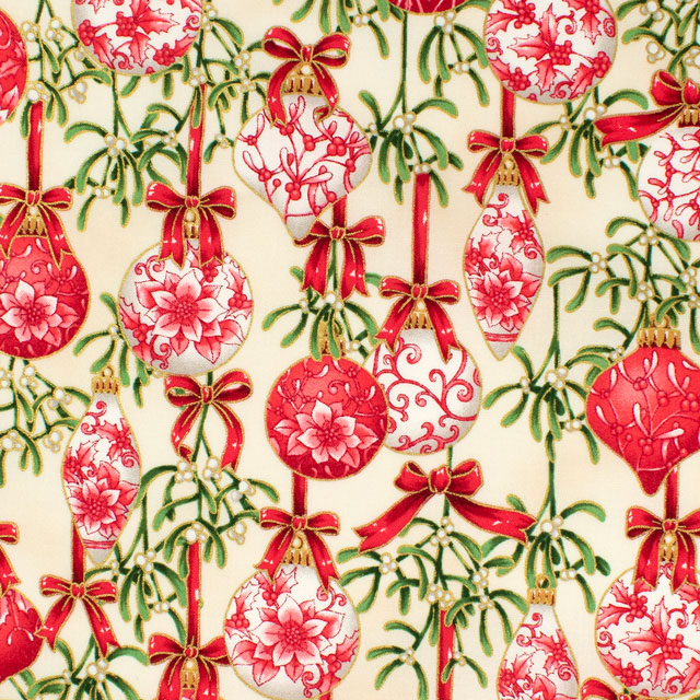 生地 ROBERT KAUFMAN-ロバートカウフマン- HOLIDAY FLOURISH ホリデイ・フローリッシュ ボールオーナメント/シーチング(22287) 84.ベージュ 09Ac05_