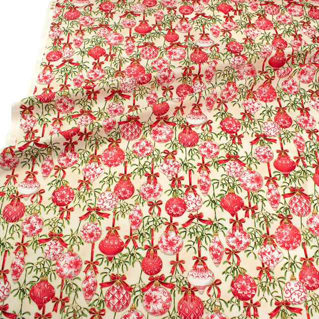 生地 ROBERT KAUFMAN-ロバートカウフマン- HOLIDAY FLOURISH ホリデイ・フローリッシュ ボールオーナメント/シーチング(22287) 84.ベージュ 09Ac05_