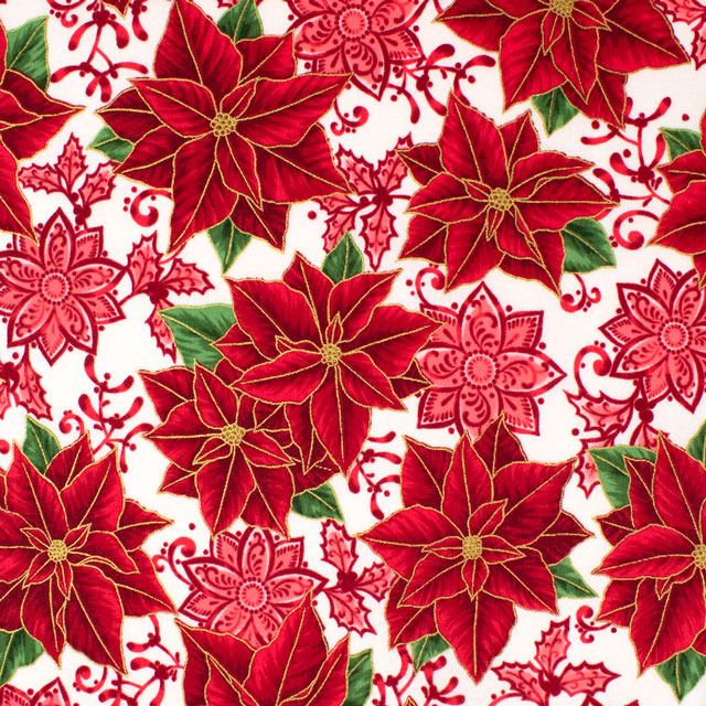生地 ROBERT KAUFMAN-ロバートカウフマン- HOLIDAY FLOURISH ホリデイ・フローリッシュ ポインセチア/シーチング(22288) 478.レッド 09Ac05_