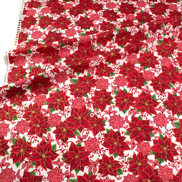 生地 ROBERT KAUFMAN-ロバートカウフマン- HOLIDAY FLOURISH ホリデイ・フローリッシュ ポインセチア/シーチング(22288) 478.レッド 09Ac05_