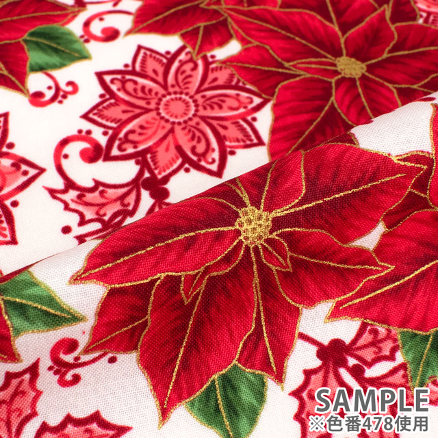 生地 ROBERT KAUFMAN-ロバートカウフマン- HOLIDAY FLOURISH ホリデイ・フローリッシュ ポインセチア/シーチング(22288) 478.レッド 09Ac05_