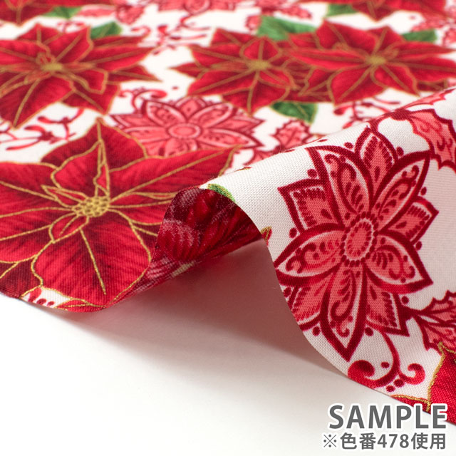 生地 ROBERT KAUFMAN-ロバートカウフマン- HOLIDAY FLOURISH ホリデイ・フローリッシュ ポインセチア/シーチング(22288) 478.レッド 09Ac05_