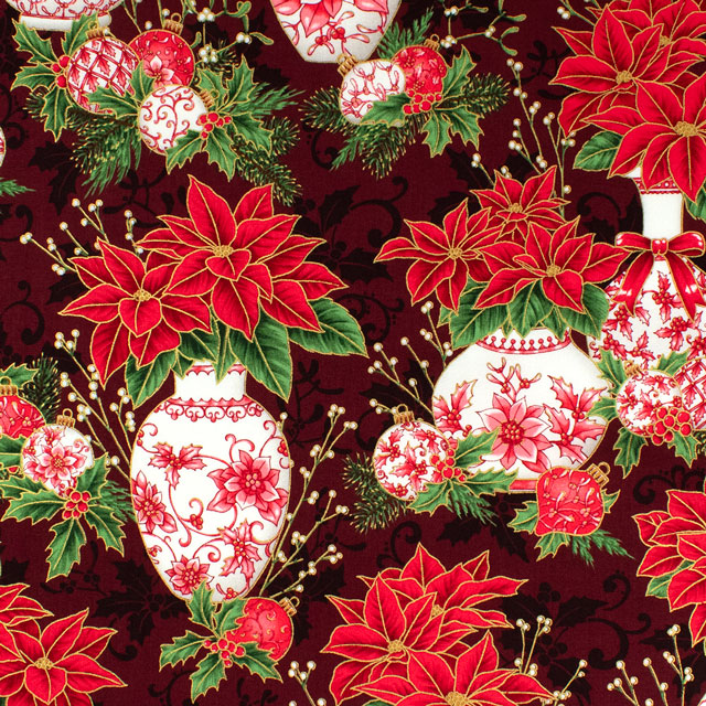 生地 ROBERT KAUFMAN-ロバートカウフマン- HOLIDAY FLOURISH ホリデイ・フローリッシュ ポインセチア/シーチング(22284) 113.ブラウン 09Ac05_