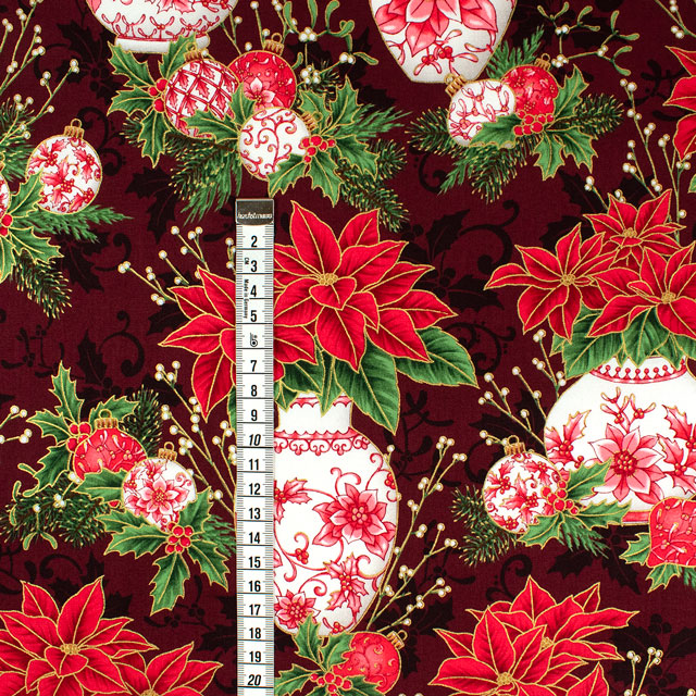 生地 ROBERT KAUFMAN-ロバートカウフマン- HOLIDAY FLOURISH ホリデイ・フローリッシュ ポインセチア/シーチング(22284) 113.ブラウン 09Ac05_
