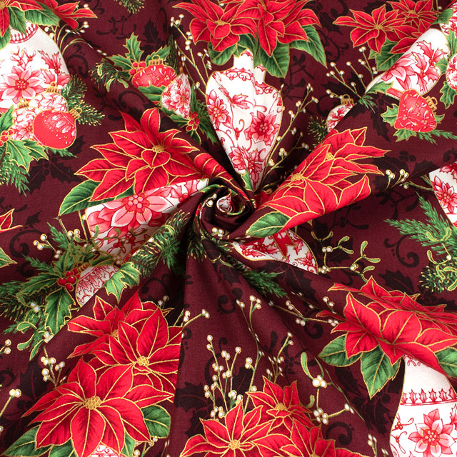 生地 ROBERT KAUFMAN-ロバートカウフマン- HOLIDAY FLOURISH ホリデイ・フローリッシュ ポインセチア/シーチング(22284) 113.ブラウン 09Ac05_