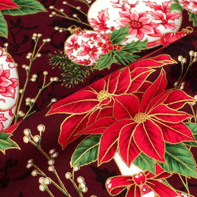 生地 ROBERT KAUFMAN-ロバートカウフマン- HOLIDAY FLOURISH ホリデイ・フローリッシュ ポインセチア/シーチング(22284) 113.ブラウン 09Ac05_