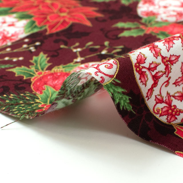 生地 ROBERT KAUFMAN-ロバートカウフマン- HOLIDAY FLOURISH ホリデイ・フローリッシュ ポインセチア/シーチング(22284) 113.ブラウン 09Ac05_
