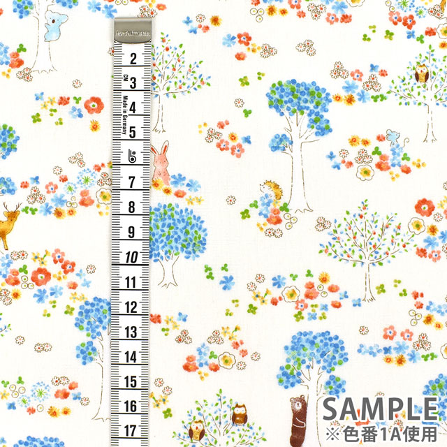生地 キッズランド XI お花と木と動物/シーチング(SP2200) 1D.ミント 09Ae99_