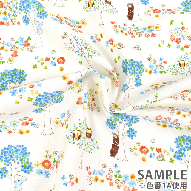 生地 キッズランド XI お花と木と動物/シーチング(SP2200) 1D.ミント 09Ae99_