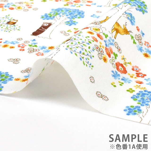 生地 キッズランド XI お花と木と動物/シーチング(SP2200) 1D.ミント 09Ae99_