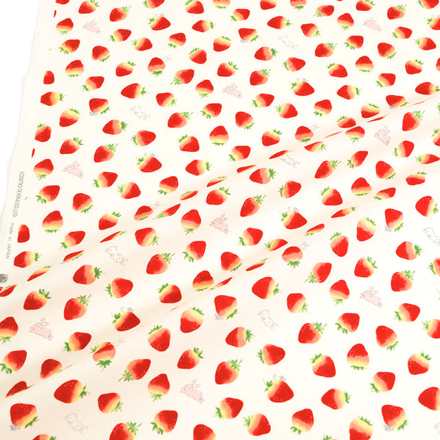 生地 キッズランド GIRLS いちごとうさぎ/シーチング(SP2400) 1A.ホワイト 99Zz99_