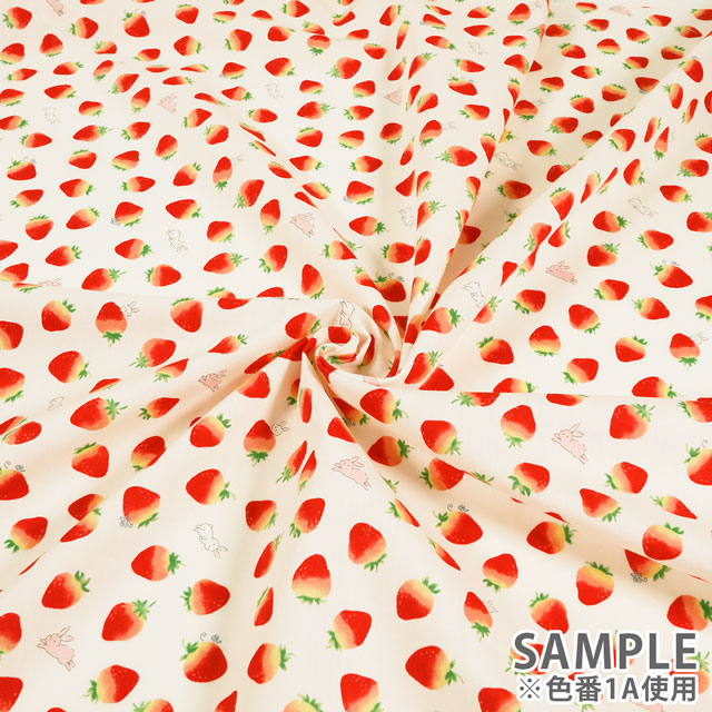 生地 キッズランド GIRLS いちごとうさぎ/シーチング(SP2400) 1A.ホワイト 99Zz99_