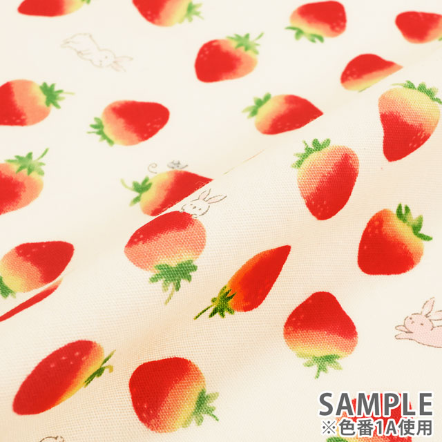 生地 キッズランド GIRLS いちごとうさぎ/シーチング(SP2400) 1A.ホワイト 99Zz99_