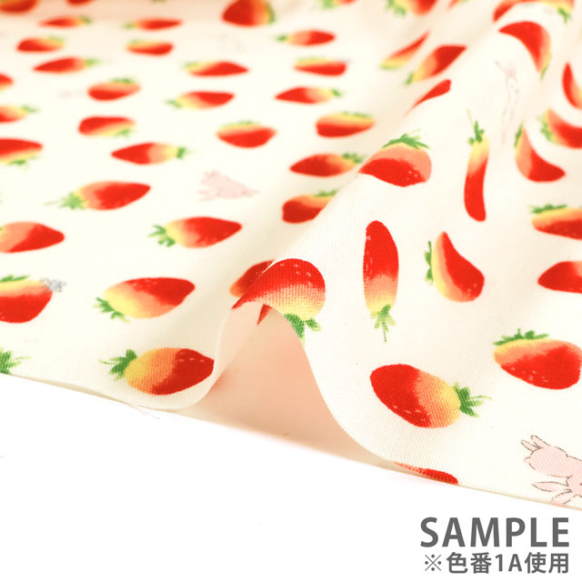生地 キッズランド GIRLS いちごとうさぎ/シーチング(SP2400) 1A.ホワイト 99Zz99_