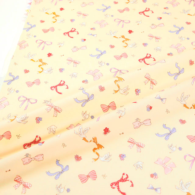 生地 キッズランド GIRLS リボンと小鳥/シーチング(SP2400) 2B.キナリ 99Zz99_