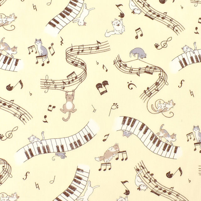生地 キッズランド GIRLS ピアノと子猫/シーチング(SP2400) 4B.キナリ 99Zz99_
