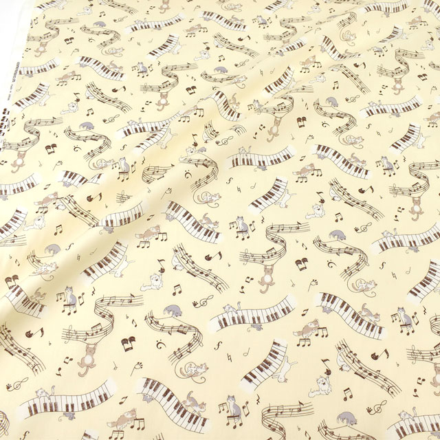 生地 キッズランド GIRLS ピアノと子猫/シーチング(SP2400) 4B.キナリ 99Zz99_