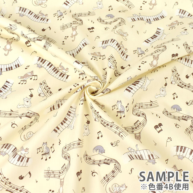 生地 キッズランド GIRLS ピアノと子猫/シーチング(SP2400) 4B.キナリ 99Zz99_