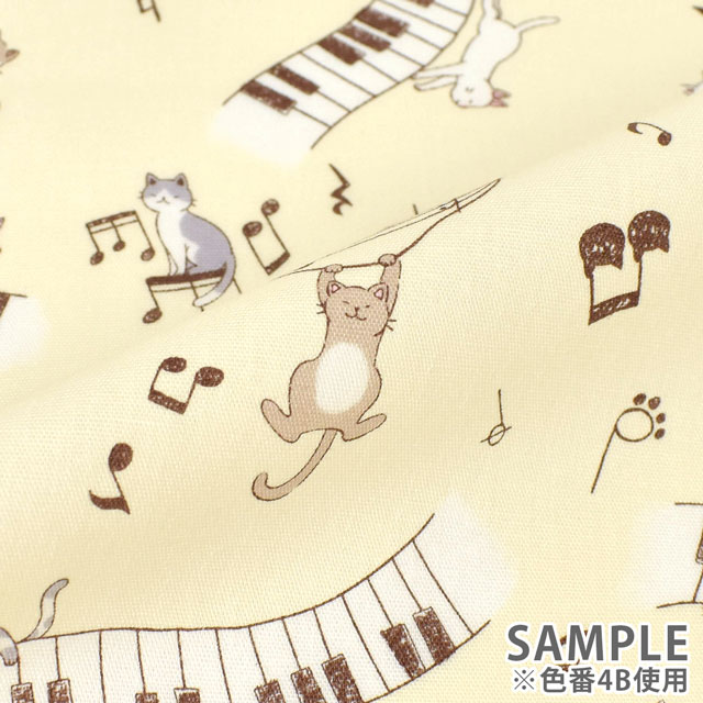 生地 キッズランド GIRLS ピアノと子猫/シーチング(SP2400) 4B.キナリ 99Zz99_