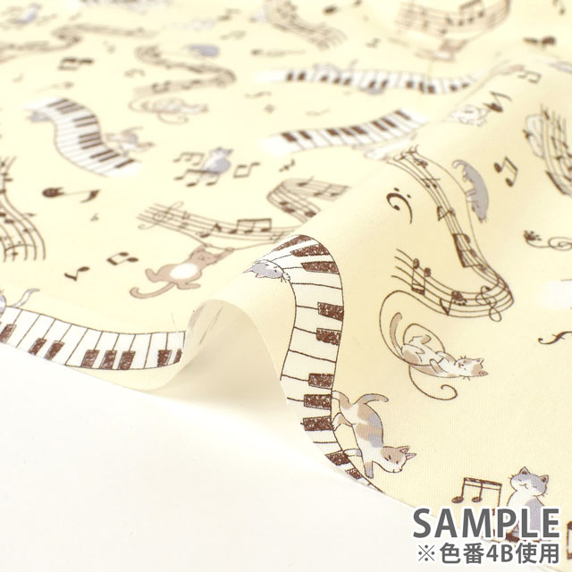 生地 キッズランド GIRLS ピアノと子猫/シーチング(SP2400) 4B.キナリ 99Zz99_