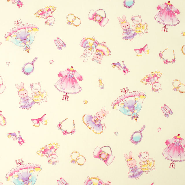 生地 キッズランド GIRLS うさぎと子猫とドレス/シーチング(SP2400) 5A.ホワイト 99Zz99_