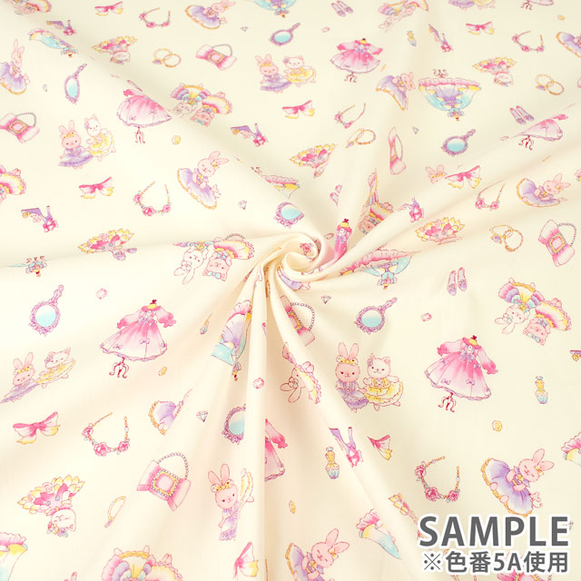 生地 キッズランド GIRLS うさぎと子猫とドレス/シーチング(SP2400) 5A.ホワイト 99Zz99_